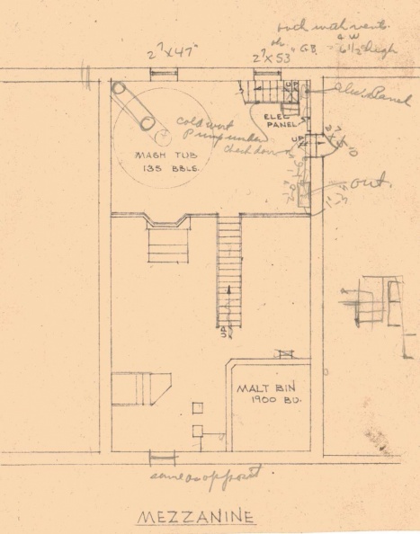 Vintage Stevens Point Brewery blueprint of the Brew House layout detail.jpg